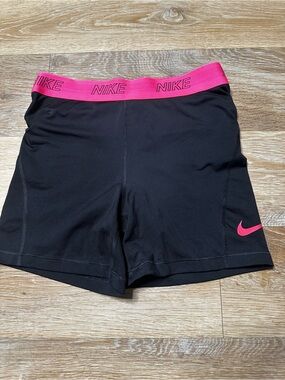 Nike Women’s Black Bike Shorts with Pink Logo Waistband